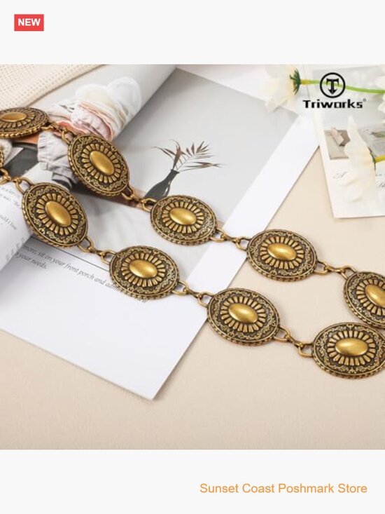 Western Concho Chain Belt Gold Chain Cowgirl Boho Belt for Dresses Jeans main image 5